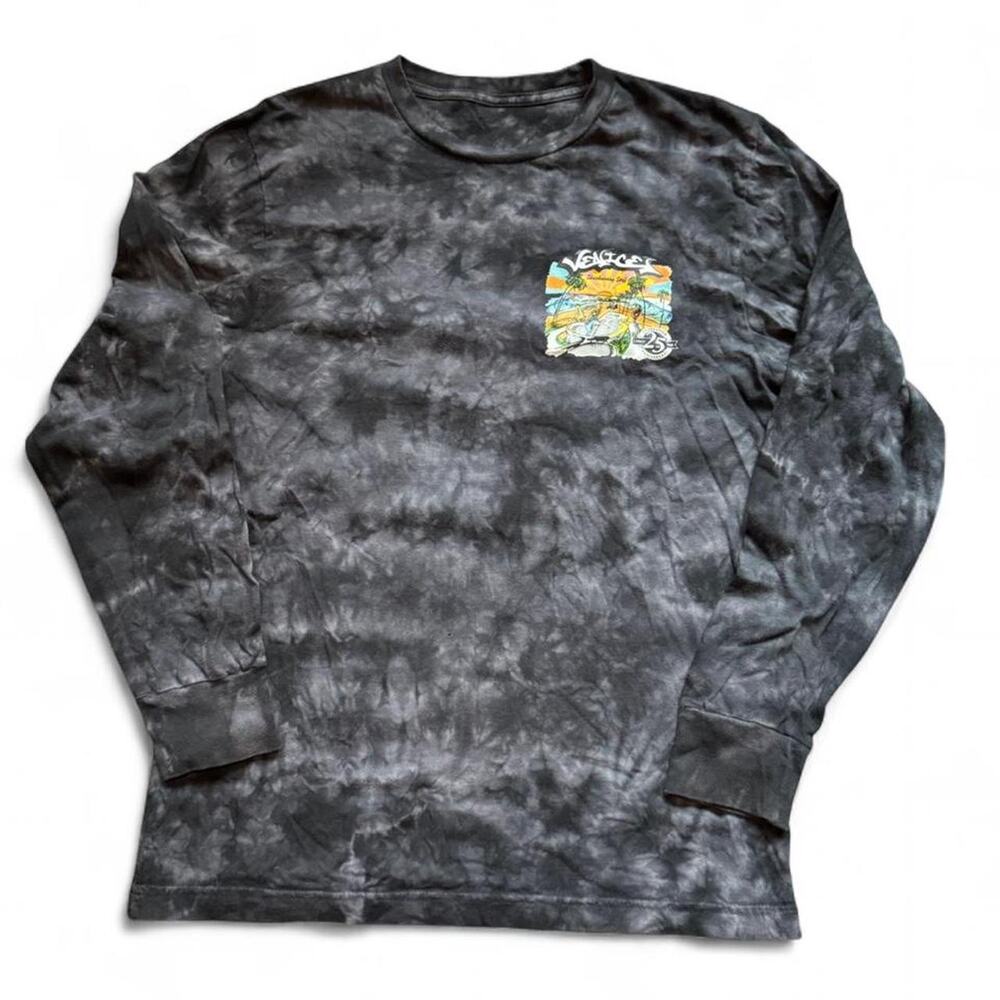 Venice Skateboarding 90s Grunge Skate Black Grey Tie-Dye Graphic LS Shirt — S/M